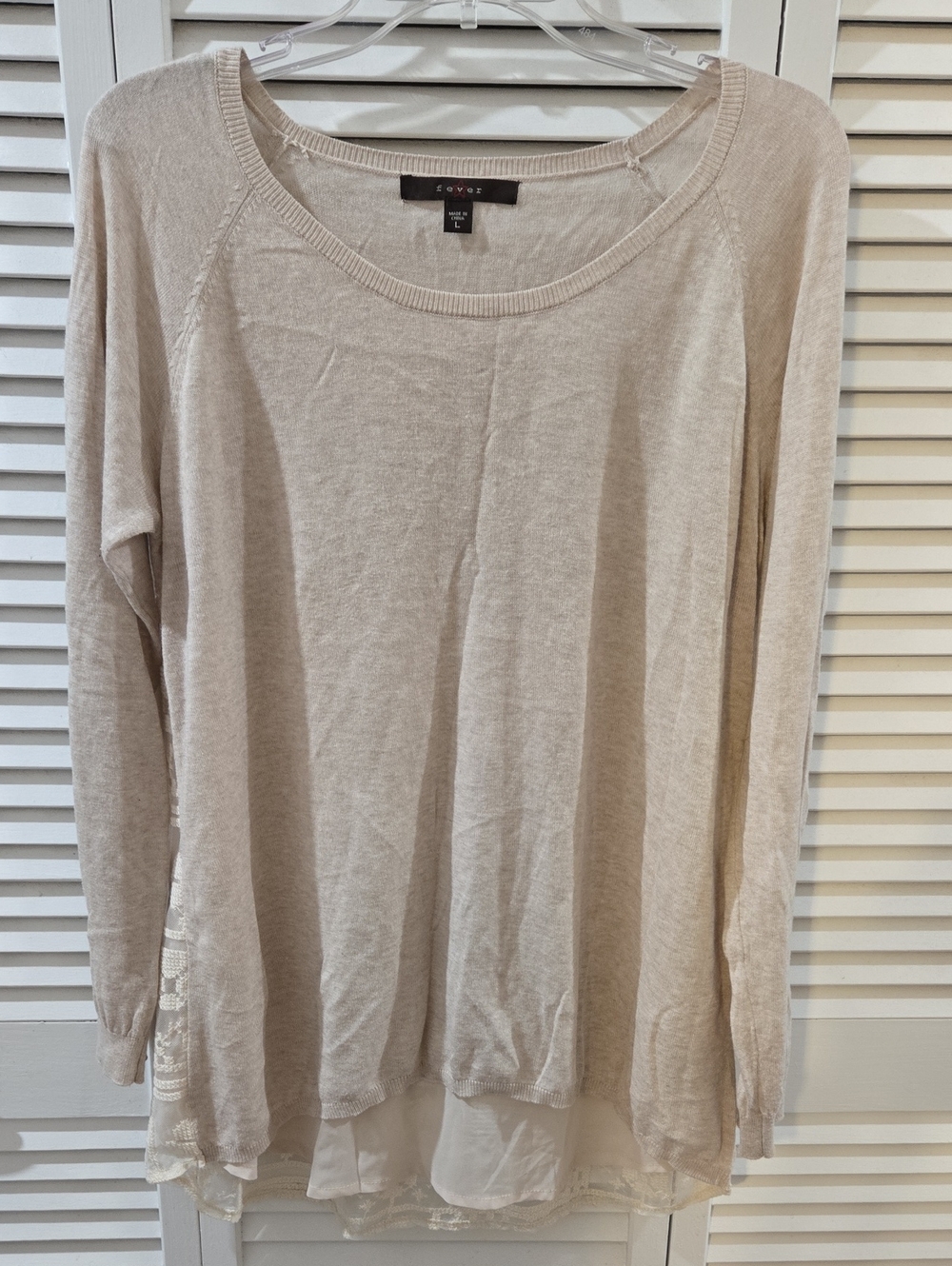 Fever Beige Lace Detail On Back Lightweight Sweater